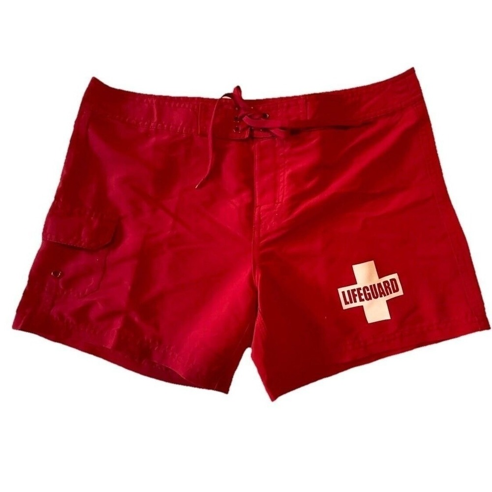Lifeguard Red Athletic Swim Shorts for Women